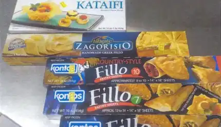 Fillo dough and baking ingredients at Mariakakis