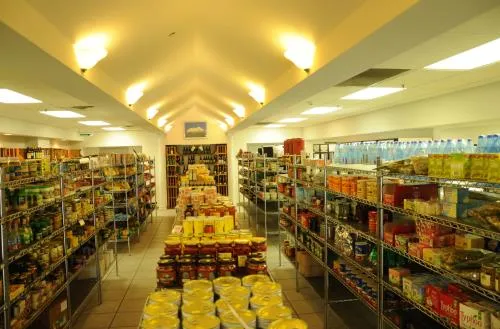 Shelves of imported European and Mediterranean foods at Mariakakis